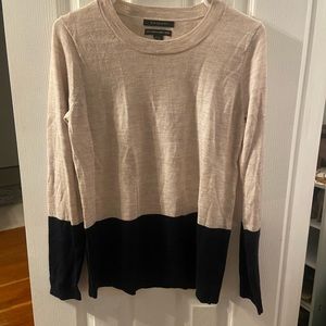 Like new Merino wool sweater, tan and navy color block